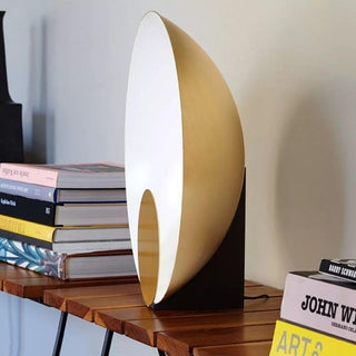 OLuce Siro 287 LED table lamp satin gold diam 34 cm. Buy now on Shopdecor